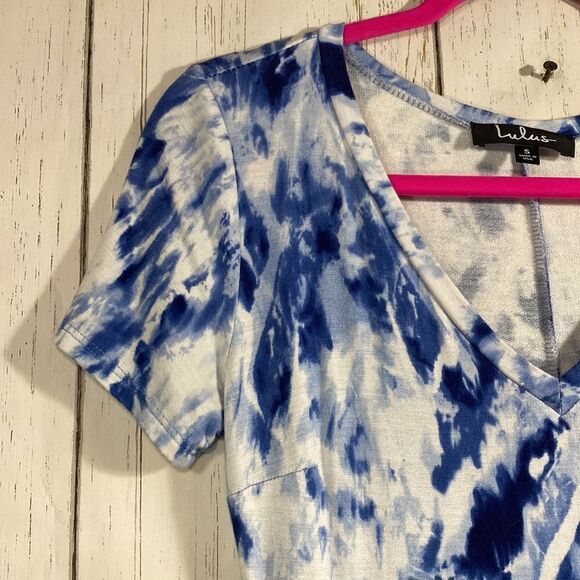 Lulus Blue Tie Dye Slit Maxi Dress S Boho Beachwear Resort Surf Girl Coastal - Picture 4 of 16